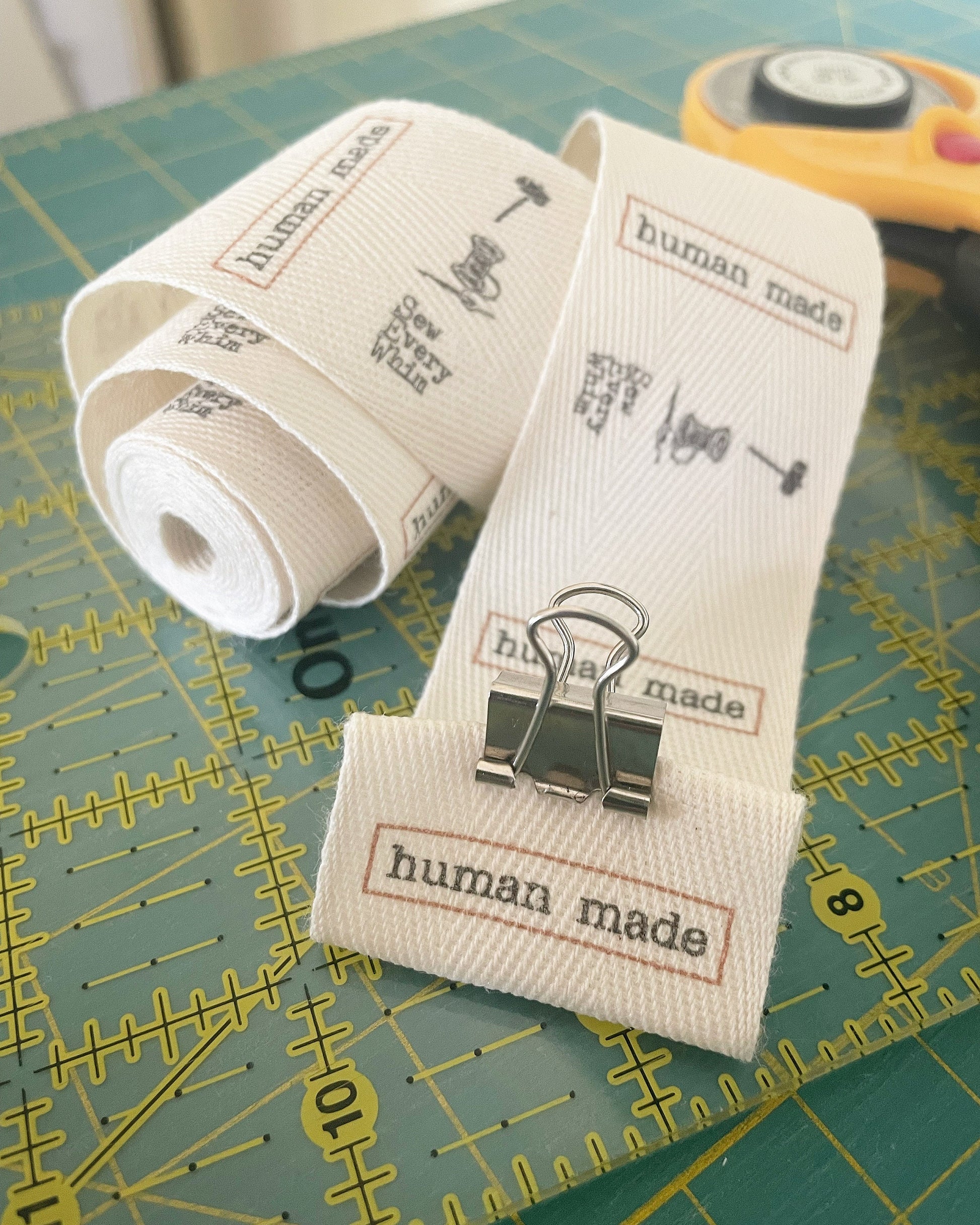 Custom (1.5 inch) SPOOL - Printed Cotton Twill Ribbon Labels: Flat or Folded, Sew-in - Natural/White
