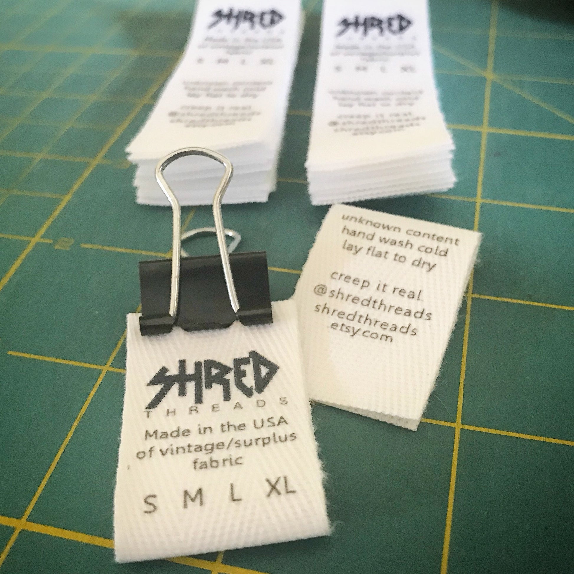 Custom (1 inch) Pre-CUT - Printed Cotton Twill Ribbon Labels: Flat or Folded, Sew-in - Natural/White