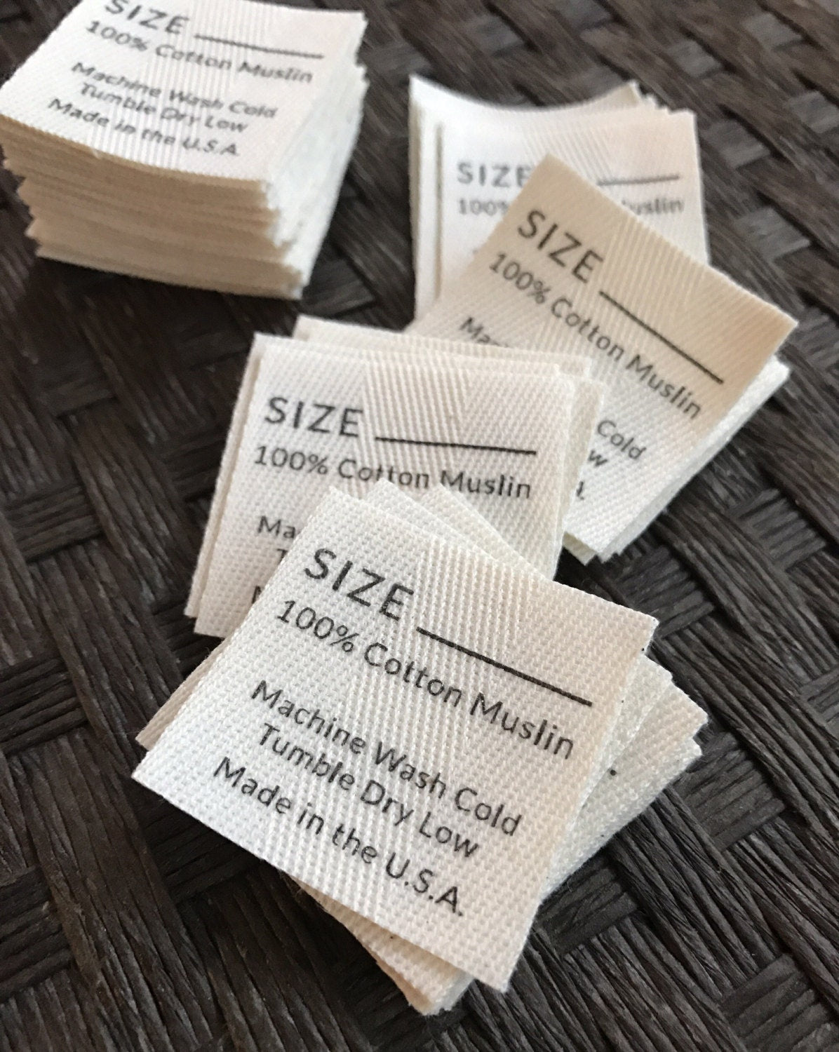 Custom (1.25 inch) Pre-CUT - Printed Cotton Twill Ribbon Labels: Flat or Folded, Sew-in - Natural/White