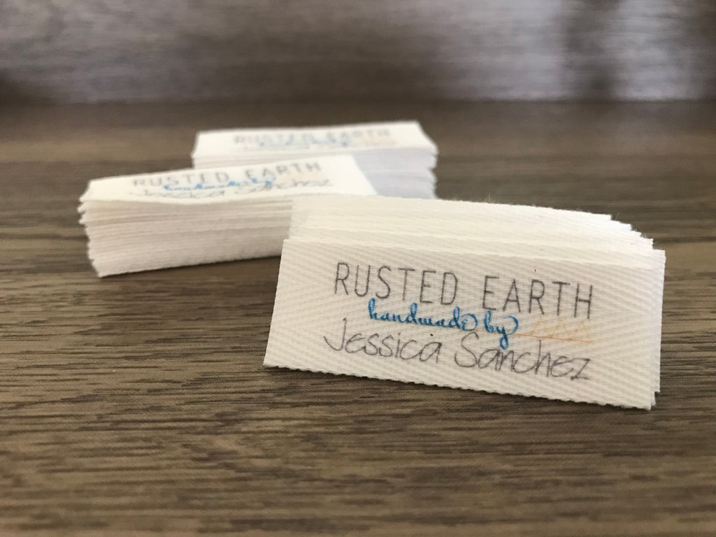 Custom (0.625 inch) Pre-CUT - Printed Cotton Twill Ribbon Labels: Flat or Folded, Sew-in - Natural/White