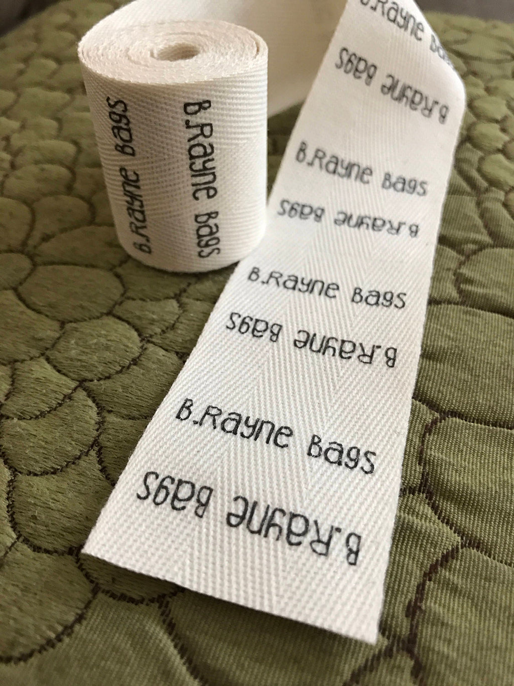 Custom (1.5 inch) SPOOL - Printed Cotton Twill Ribbon Labels: Flat or Folded, Sew-in - Natural/White