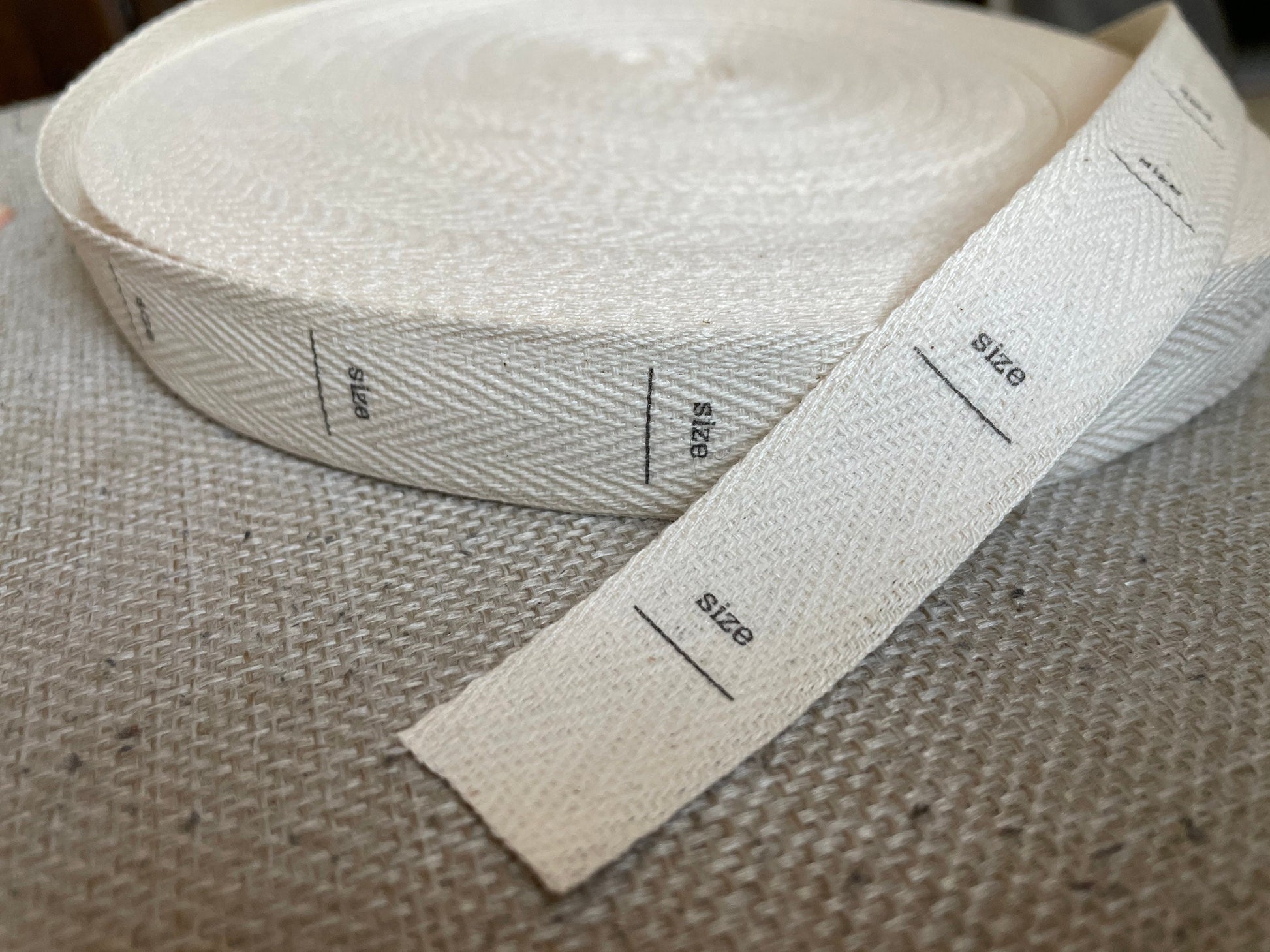 Custom (0.75 inch) SPOOL - Printed Cotton Twill Ribbon Labels: Flat or Folded, Sew-in - Natural/White