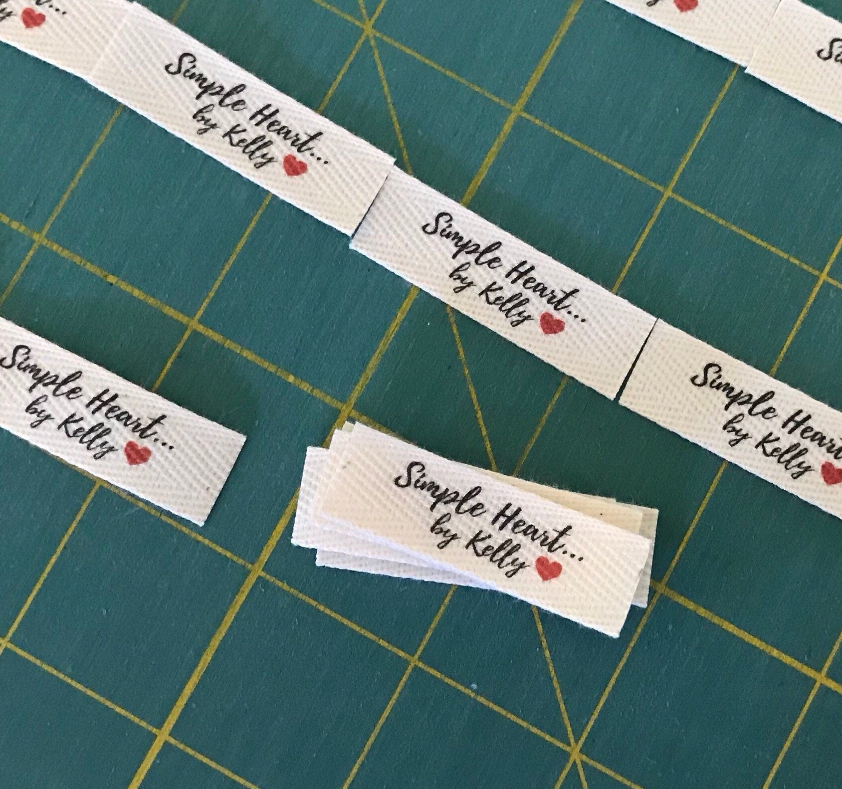 Custom (0.5 inch) pre-CUT - Printed Cotton Twill Ribbon Labels: Flat or Folded, Sew-in - Natural/White