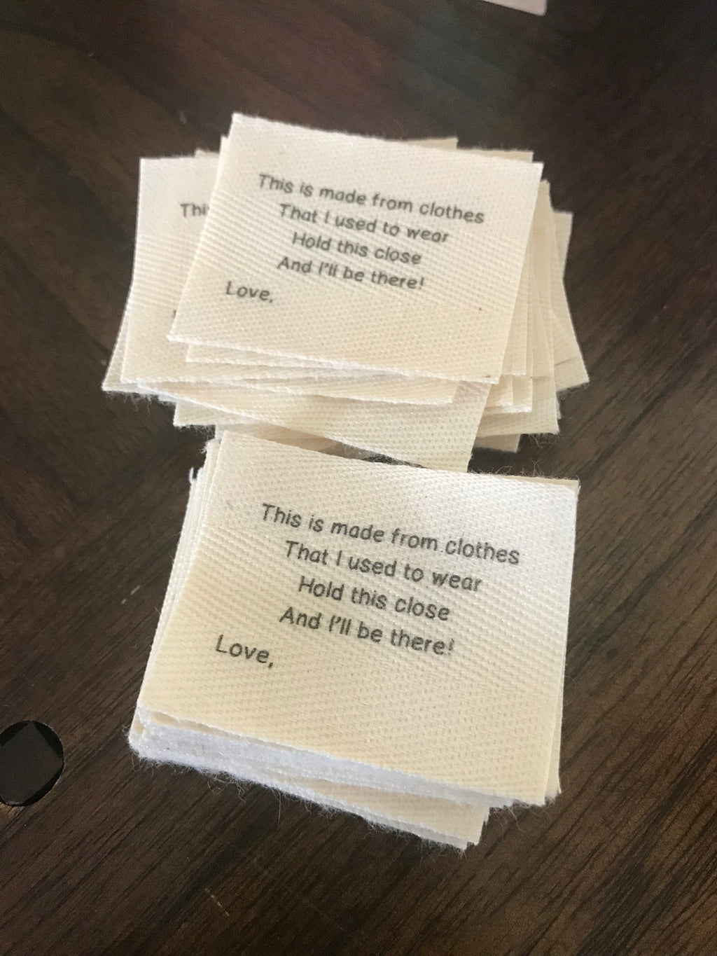 Custom (1.5 inch) Pre-CUT - Printed Cotton Twill Ribbon Labels: Flat or Folded, Sew-in - Natural/White