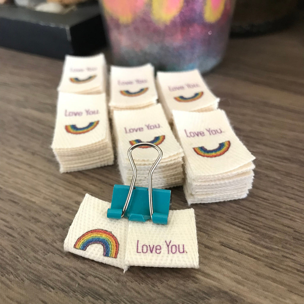 Custom (0.75 inch) Pre-CUT - Printed Cotton Twill Ribbon Labels: Flat or Folded, Sew-in - Natural/White