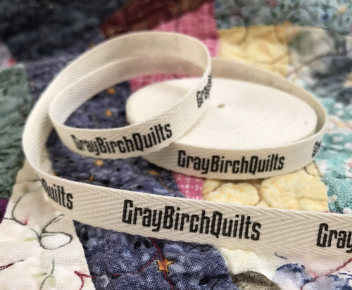 Custom (0.375 inch) SPOOL - Printed Cotton Twill Ribbon Labels: Flat or Folded, Sew-in - Natural/White