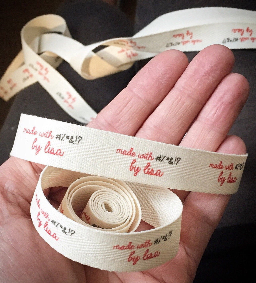 Custom (0.625 inch) SPOOL - Printed Cotton Twill Ribbon Labels: Flat or Folded, Sew-in - Natural/White