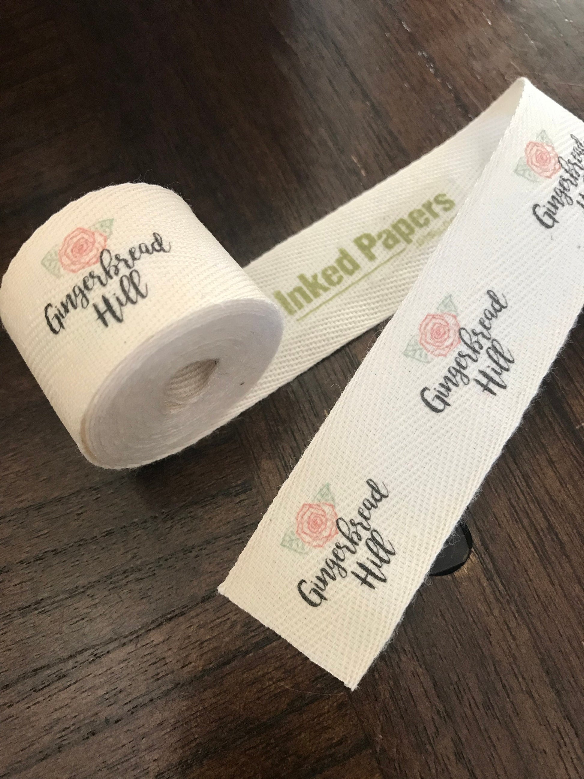 Custom (0.75 inch) SPOOL - Printed Cotton Twill Ribbon Labels: Flat or Folded, Sew-in - Natural/White