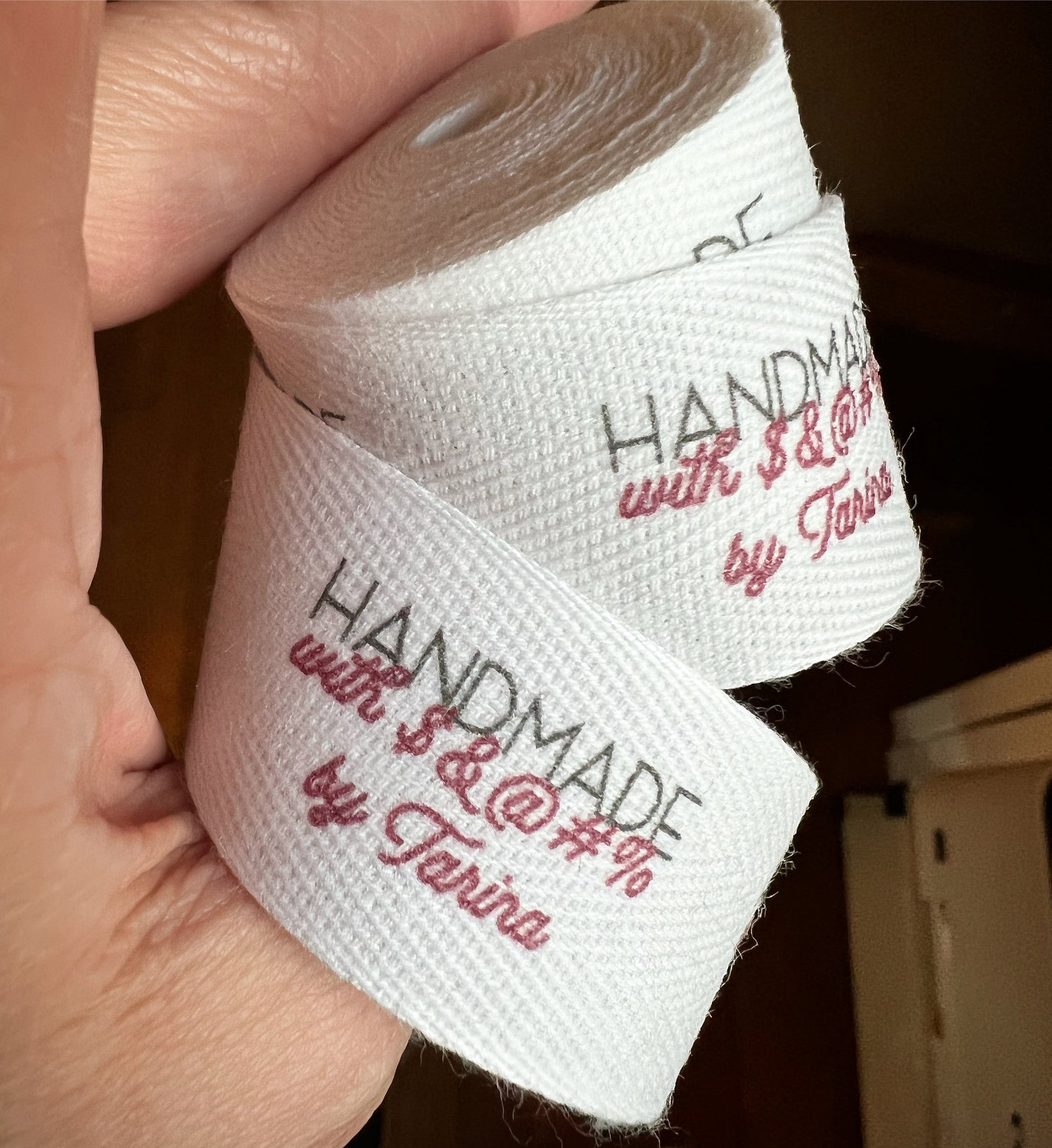 Custom (1 inch) SPOOL - Printed Cotton Twill Ribbon Labels: Flat or Folded, Sew-in - Natural/White