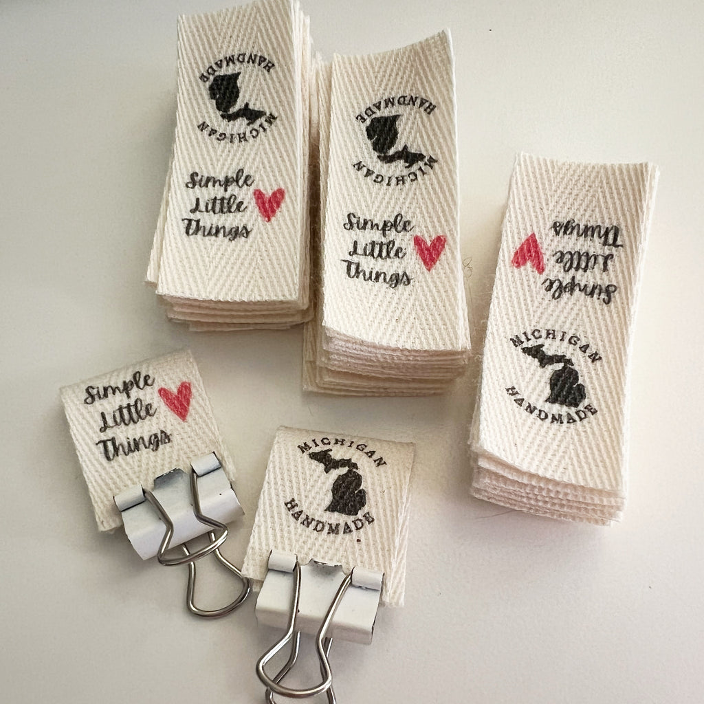 Custom (0.75 inch) Pre-CUT - Printed Cotton Twill Ribbon Labels: Flat or Folded, Sew-in - Natural/White