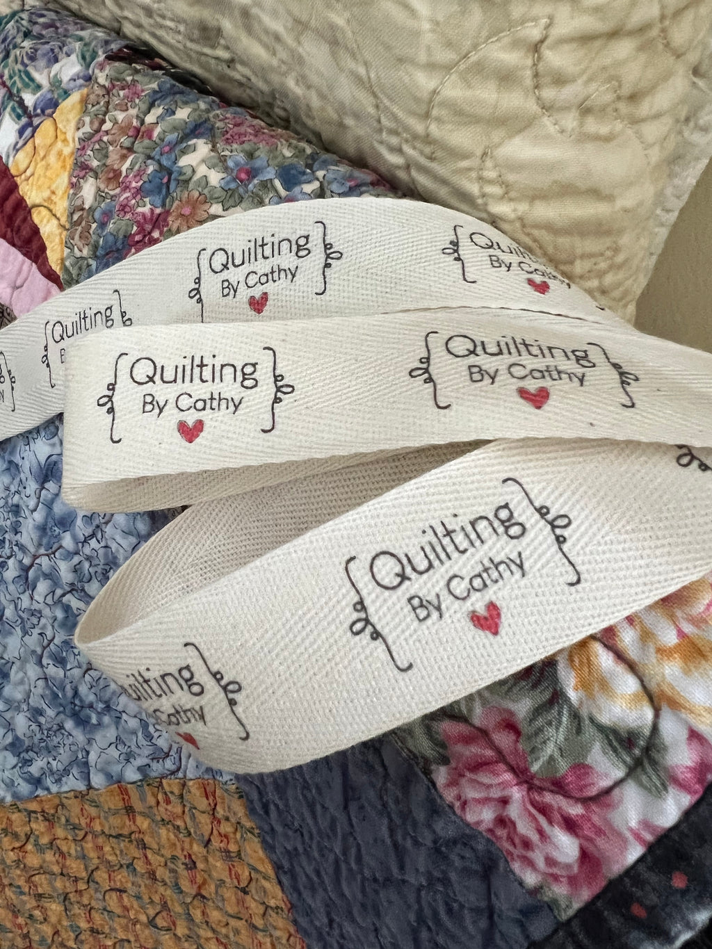 Custom (1 inch) SPOOL - Printed Cotton Twill Ribbon Labels: Flat or Folded, Sew-in - Natural/White