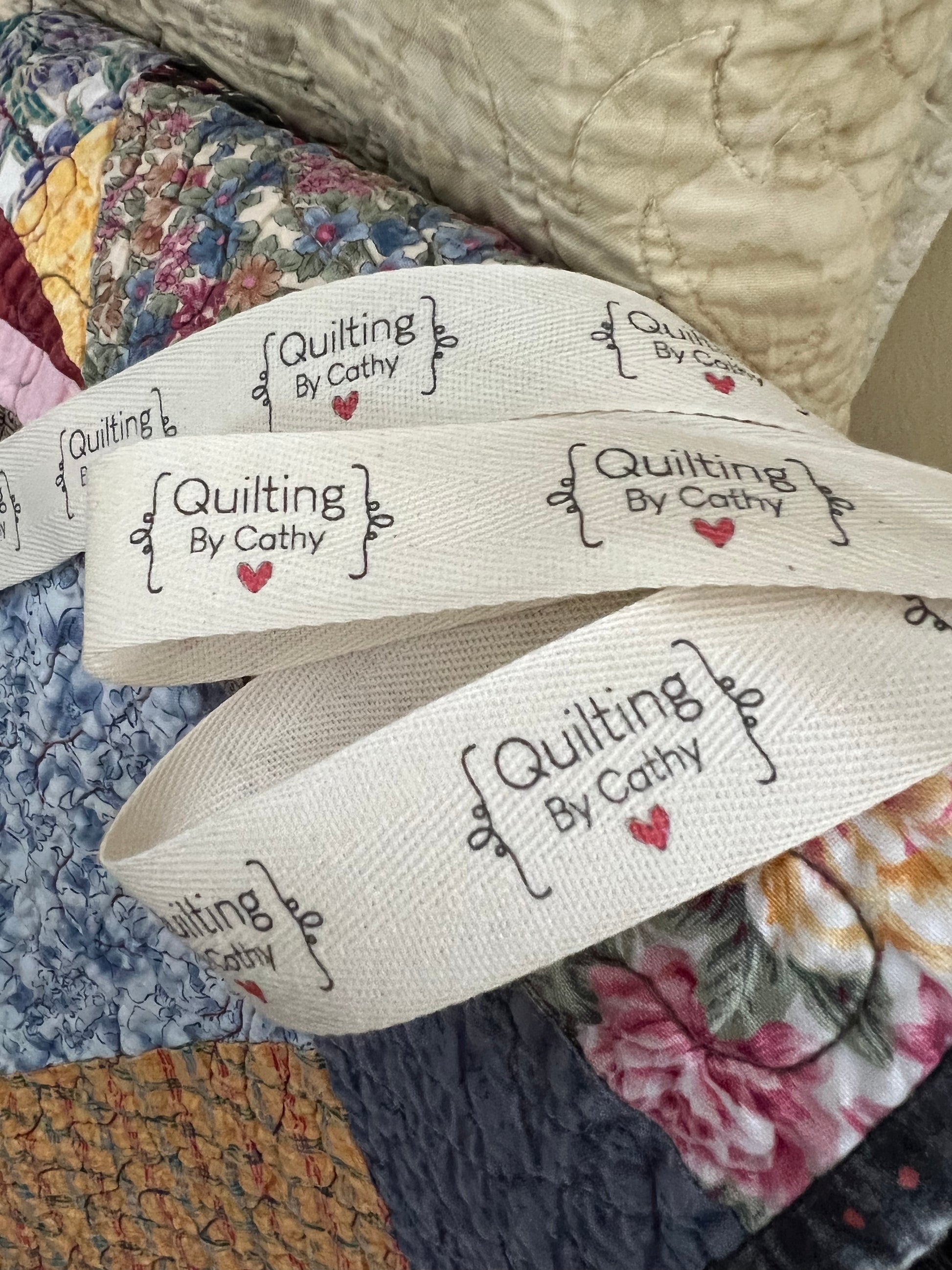 Custom (1 inch) SPOOL - Printed Cotton Twill Ribbon Labels: Flat or Folded, Sew-in - Natural/White