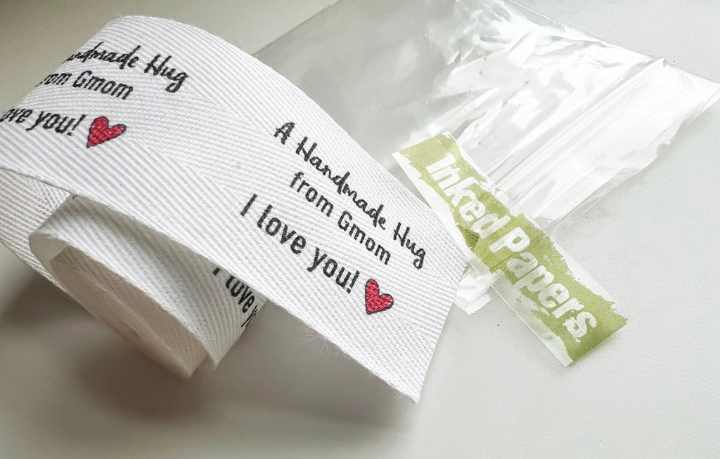 Custom (1.5 inch) SPOOL - Printed Cotton Twill Ribbon Labels: Flat or Folded, Sew-in - Natural/White