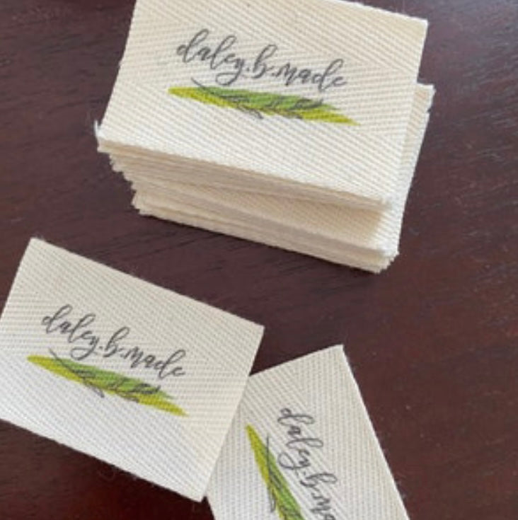 Custom (1 inch) Pre-CUT - Printed Cotton Twill Ribbon Labels: Flat or Folded, Sew-in - Natural/White