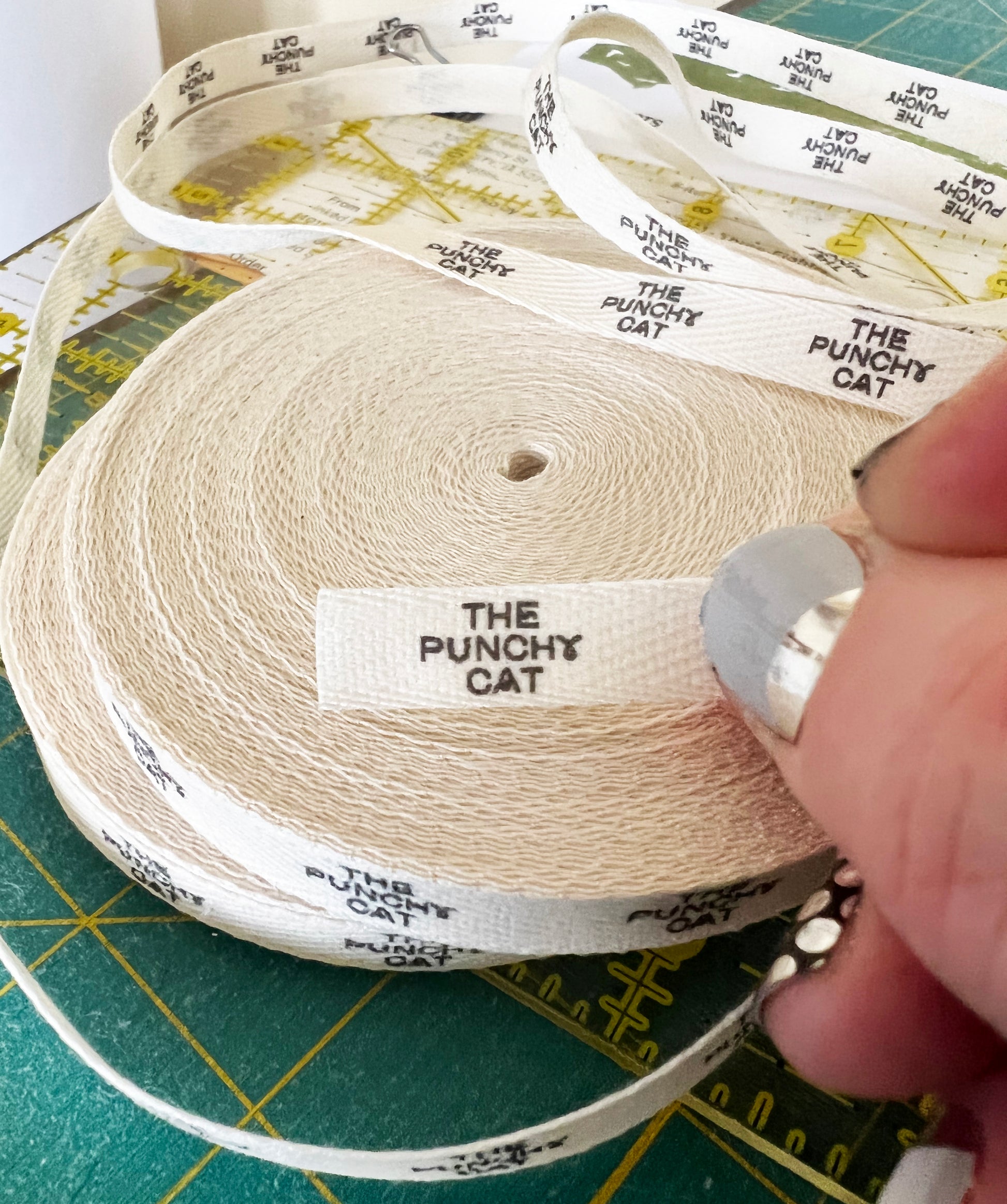 Custom (0.375 inch) SPOOL - Printed Cotton Twill Ribbon Labels: Flat or Folded, Sew-in - Natural/White