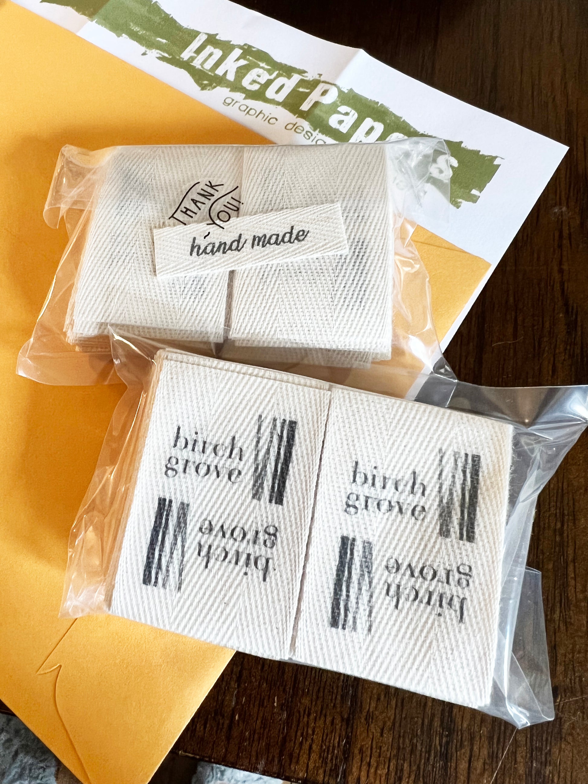 Custom (1.5 inch) Pre-CUT - Printed Cotton Twill Ribbon Labels: Flat or Folded, Sew-in - Natural/White