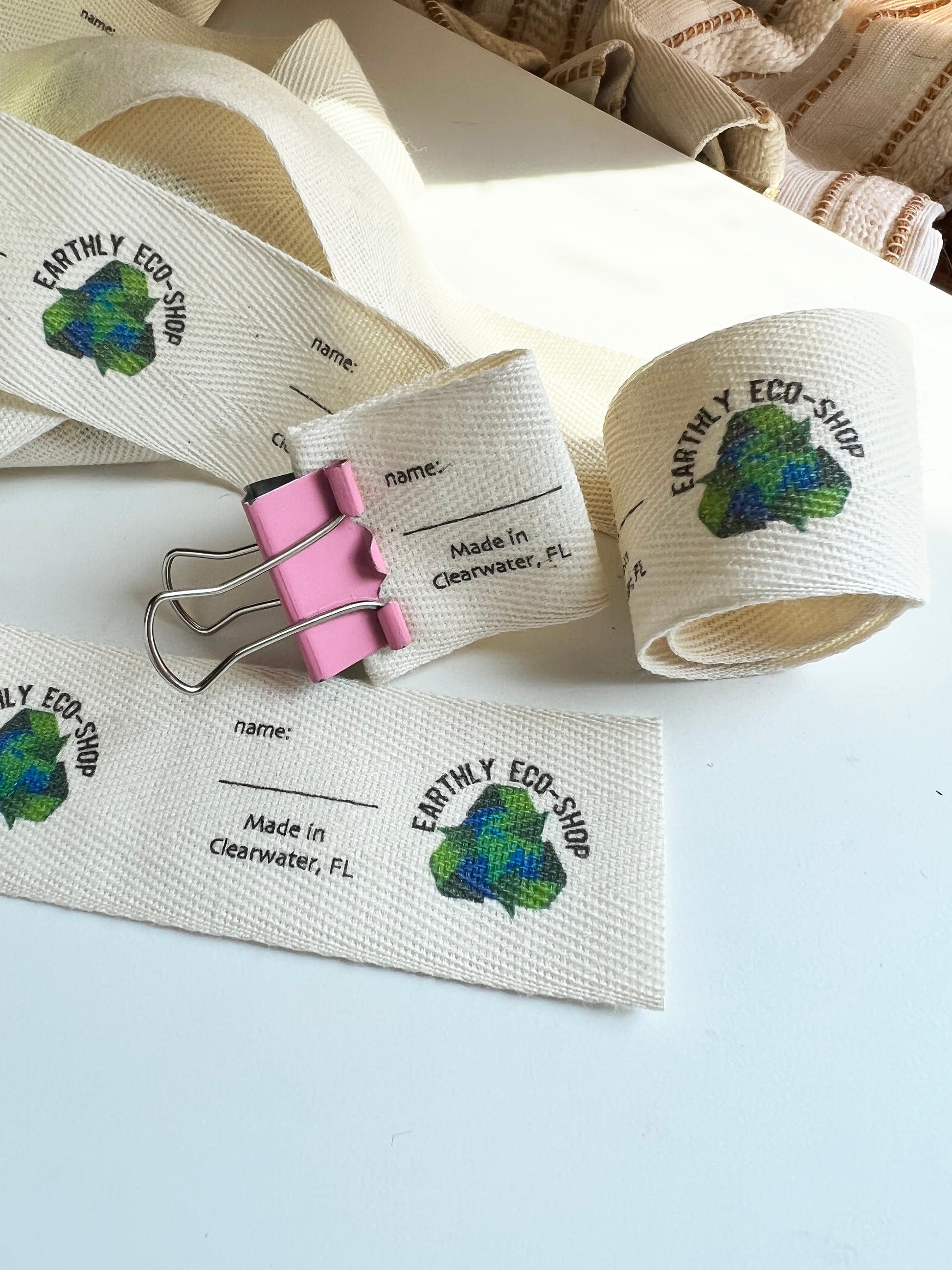 Custom (1.5 inch) SPOOL - Printed Cotton Twill Ribbon Labels: Flat or Folded, Sew-in - Natural/White