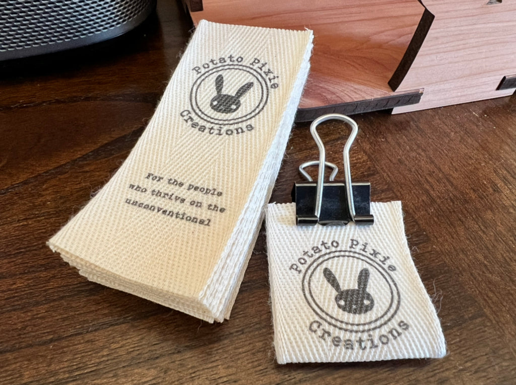 Custom (1.25 inch) Pre-CUT - Printed Cotton Twill Ribbon Labels: Flat or Folded, Sew-in - Natural/White