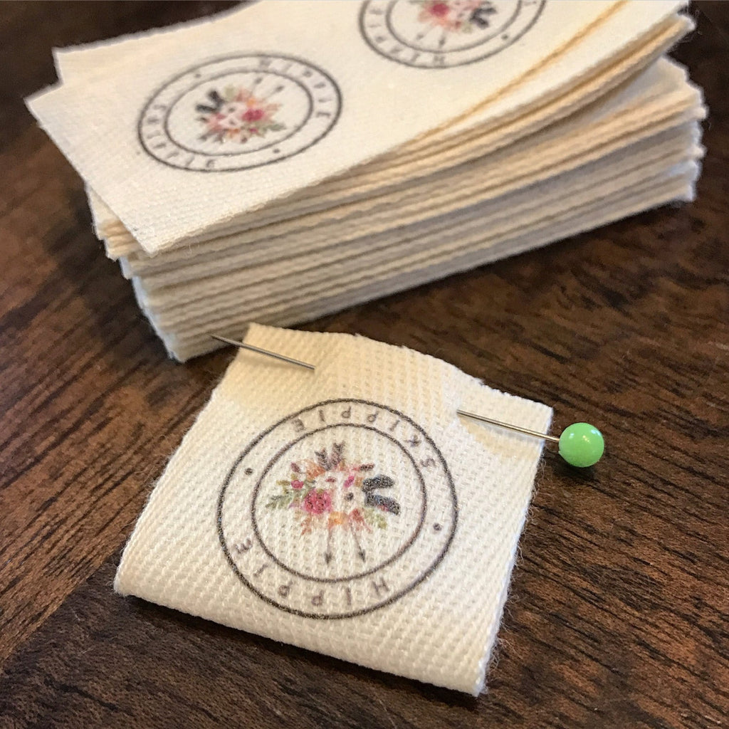 Custom (1.5 inch) Pre-CUT - Printed Cotton Twill Ribbon Labels: Flat or Folded, Sew-in - Natural/White