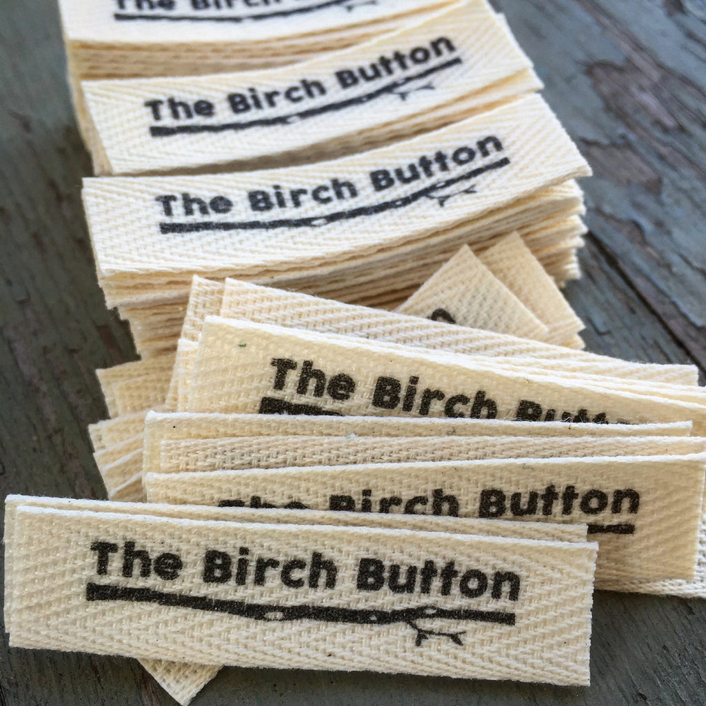 Custom (0.5 inch) pre-CUT - Printed Cotton Twill Ribbon Labels: Flat or Folded, Sew-in - Natural/White