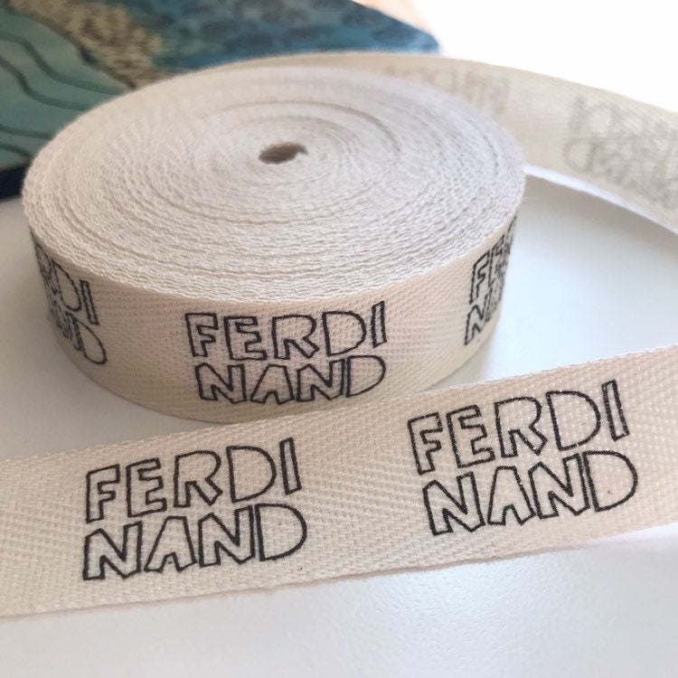 Custom (0.625 inch) SPOOL - Printed Cotton Twill Ribbon Labels: Flat or Folded, Sew-in - Natural/White