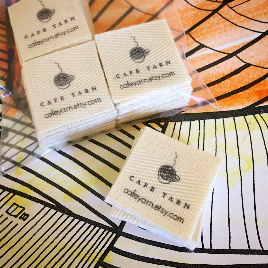 Custom (1.5 inch) Pre-CUT - Printed Cotton Twill Ribbon Labels: Flat or Folded, Sew-in - Natural/White