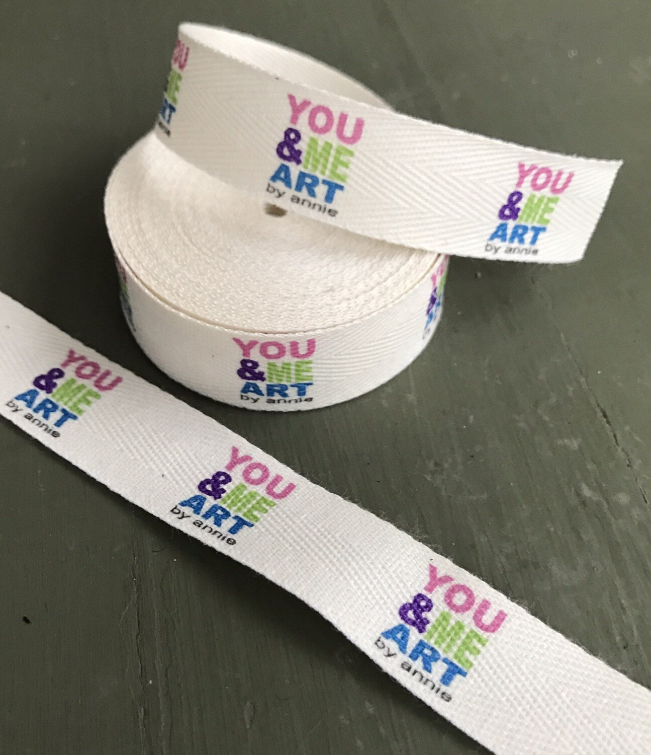 Custom (0.625 inch) SPOOL - Printed Cotton Twill Ribbon Labels: Flat or Folded, Sew-in - Natural/White