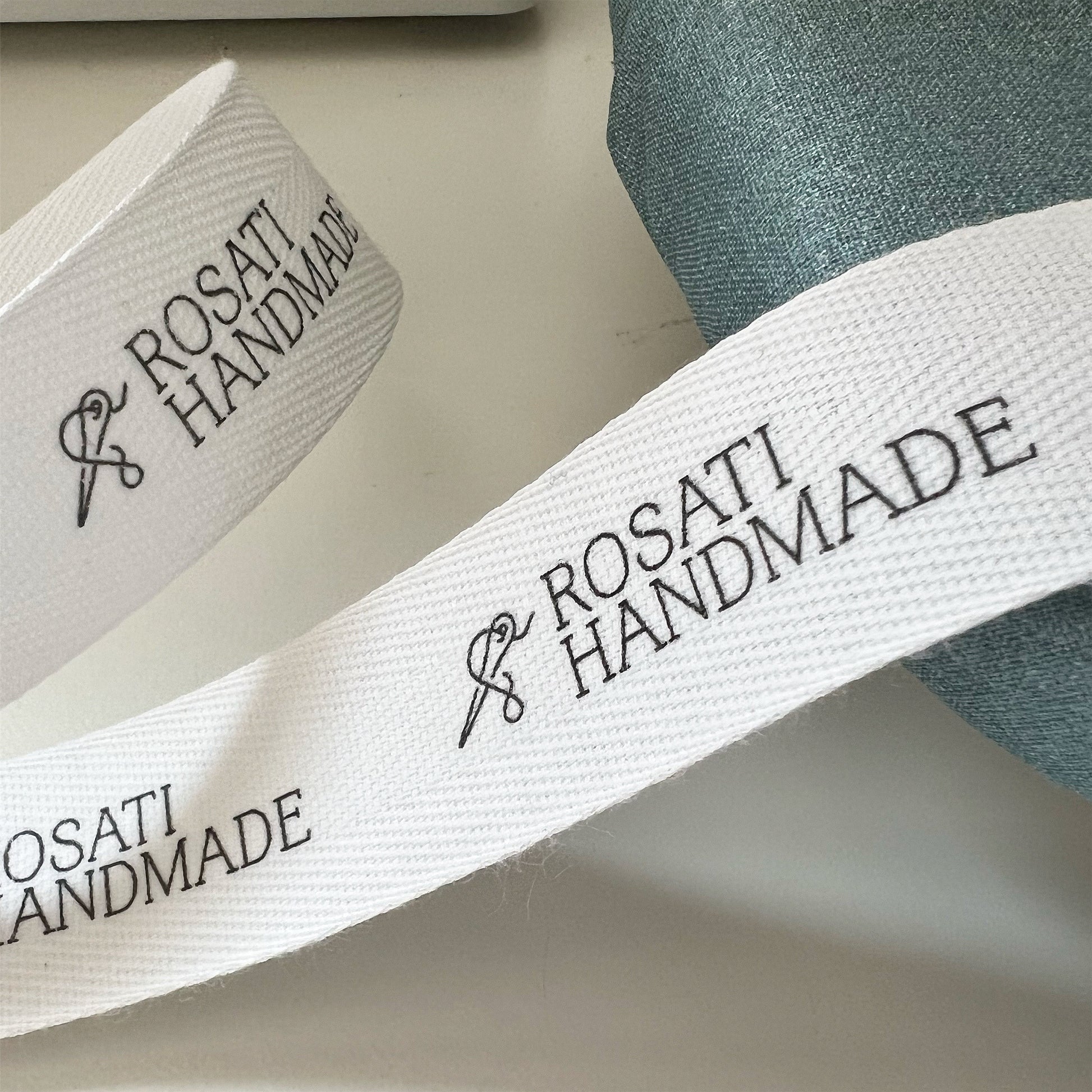 Custom (0.75 inch) SPOOL - Printed Cotton Twill Ribbon Labels: Flat or Folded, Sew-in - Natural/White