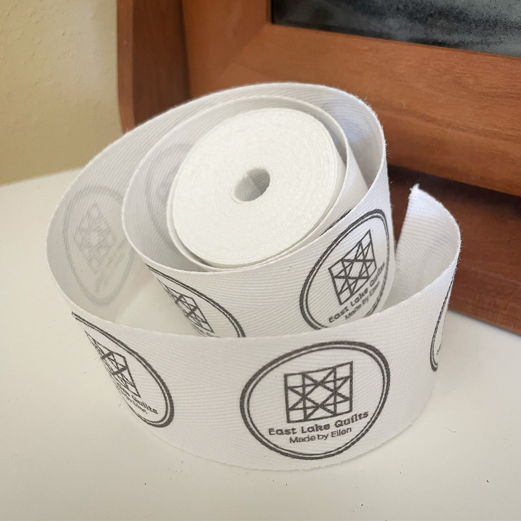 Custom (1.25 inch) SPOOL - Printed Cotton Twill Ribbon Labels: Flat or Folded, Sew-in - Natural/White