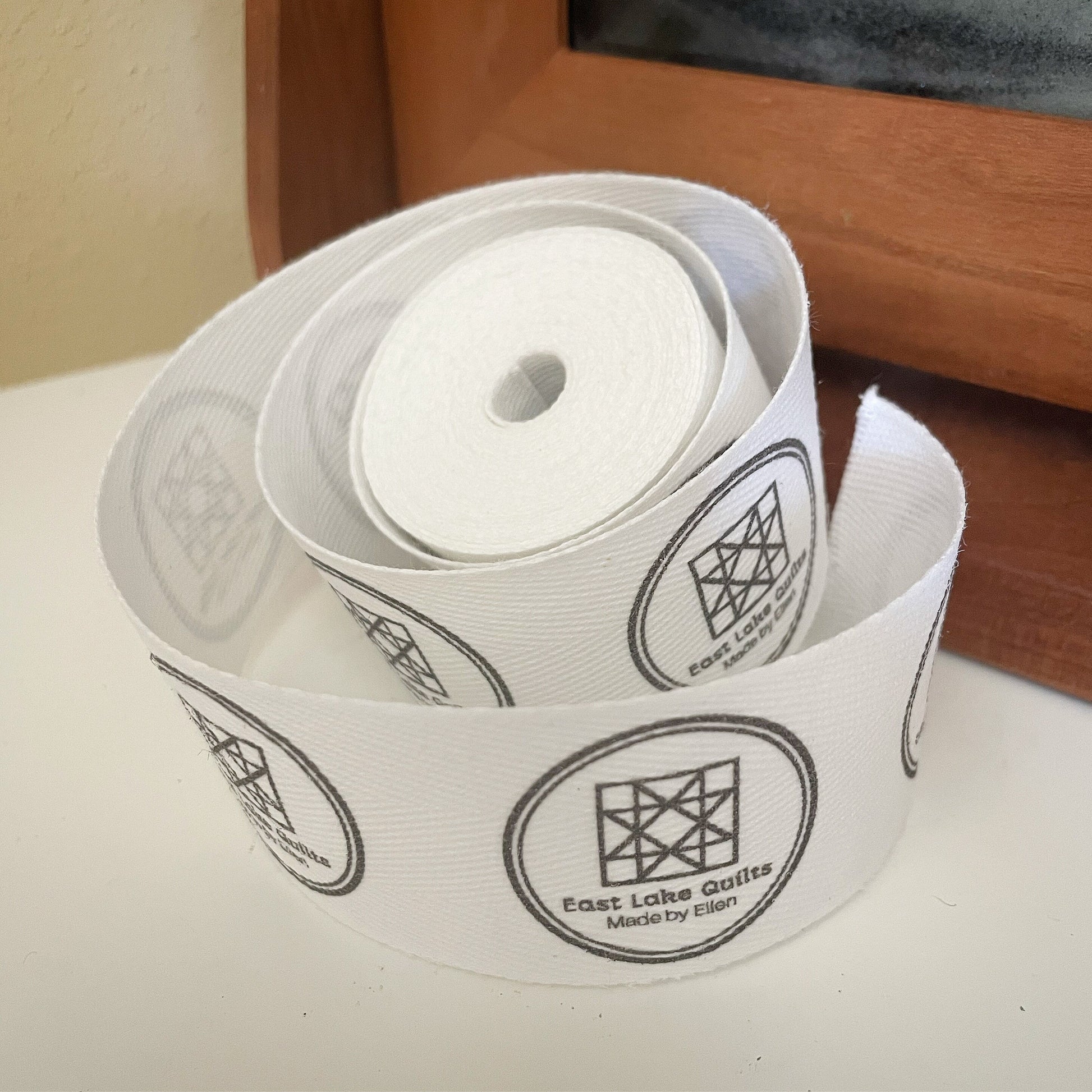 Custom (1.25 inch) SPOOL - Printed Cotton Twill Ribbon Labels: Flat or Folded, Sew-in - Natural/White