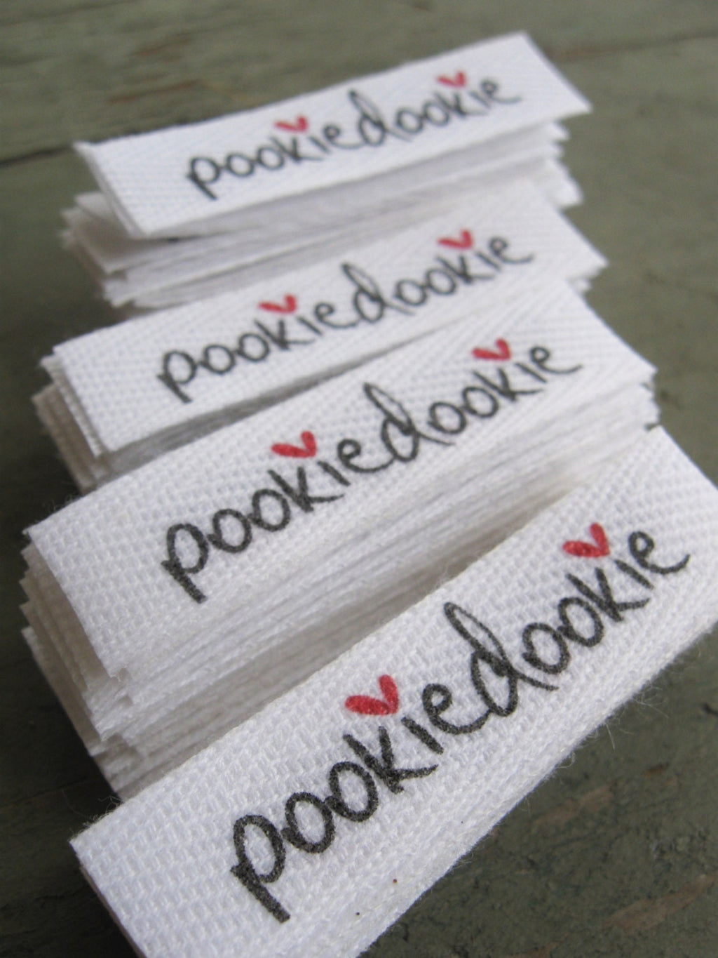 Custom (0.5 inch) pre-CUT - Printed Cotton Twill Ribbon Labels: Flat or Folded, Sew-in - Natural/White
