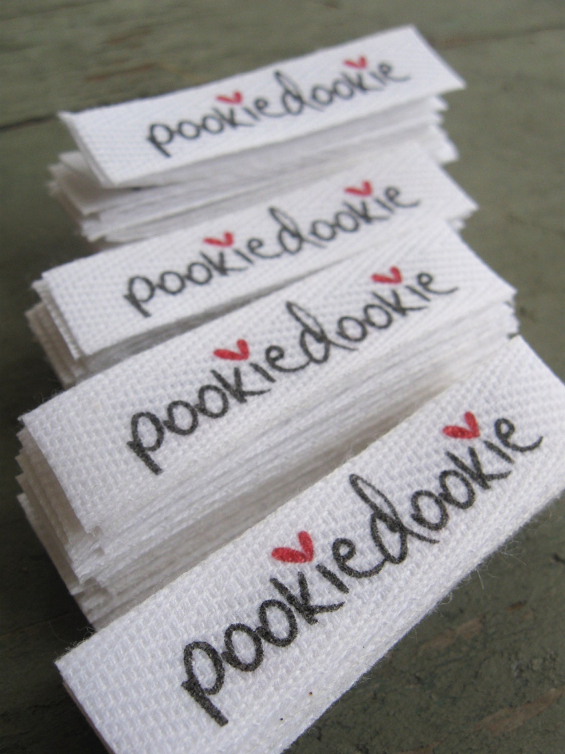 Custom (0.5 inch) pre-CUT - Printed Cotton Twill Ribbon Labels: Flat or Folded, Sew-in - Natural/White