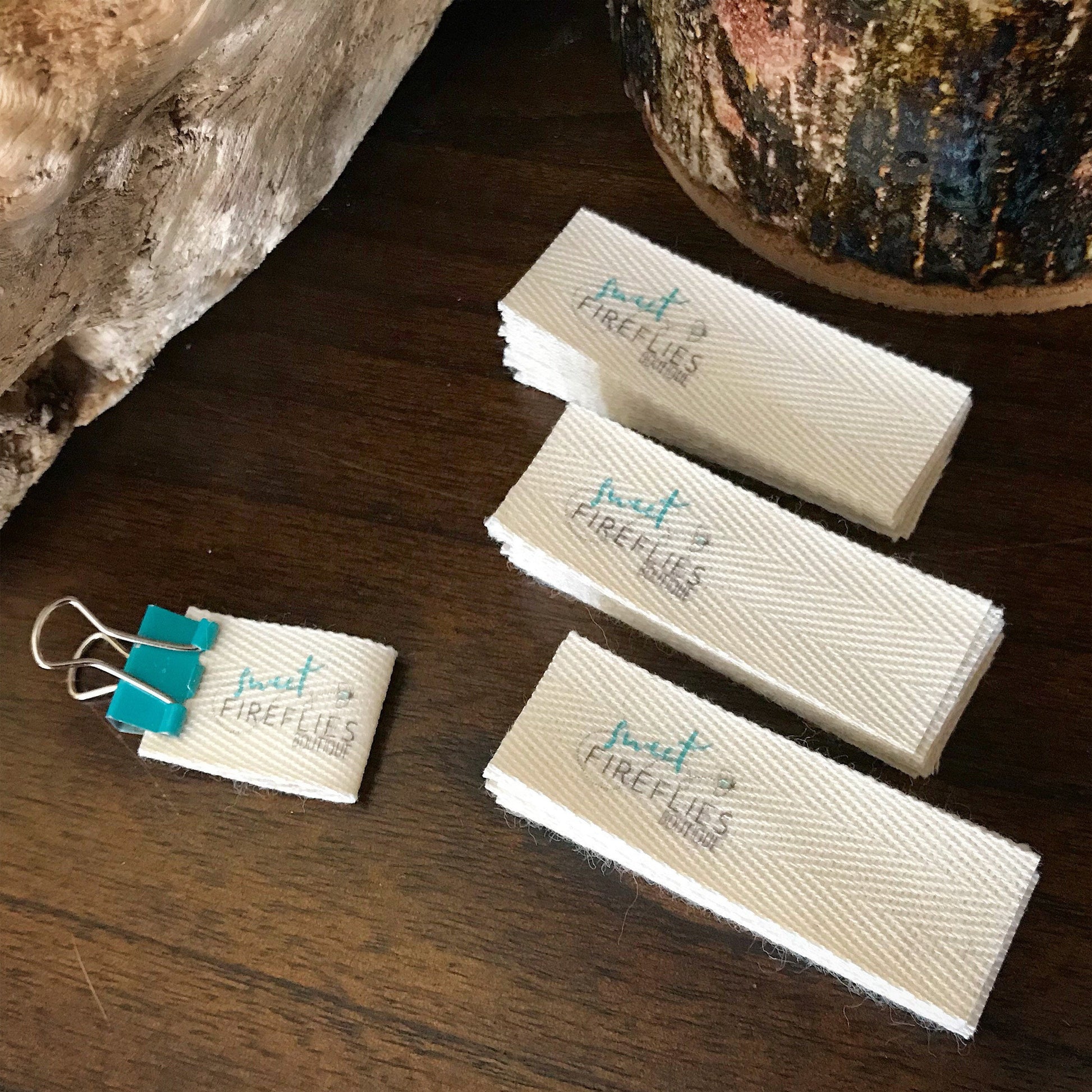Custom (0.5 inch) pre-CUT - Printed Cotton Twill Ribbon Labels: Flat or Folded, Sew-in - Natural/White