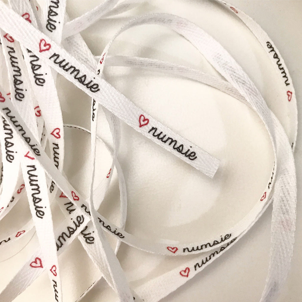 Custom (0.375 inch) SPOOL - Printed Cotton Twill Ribbon Labels: Flat or Folded, Sew-in - Natural/White