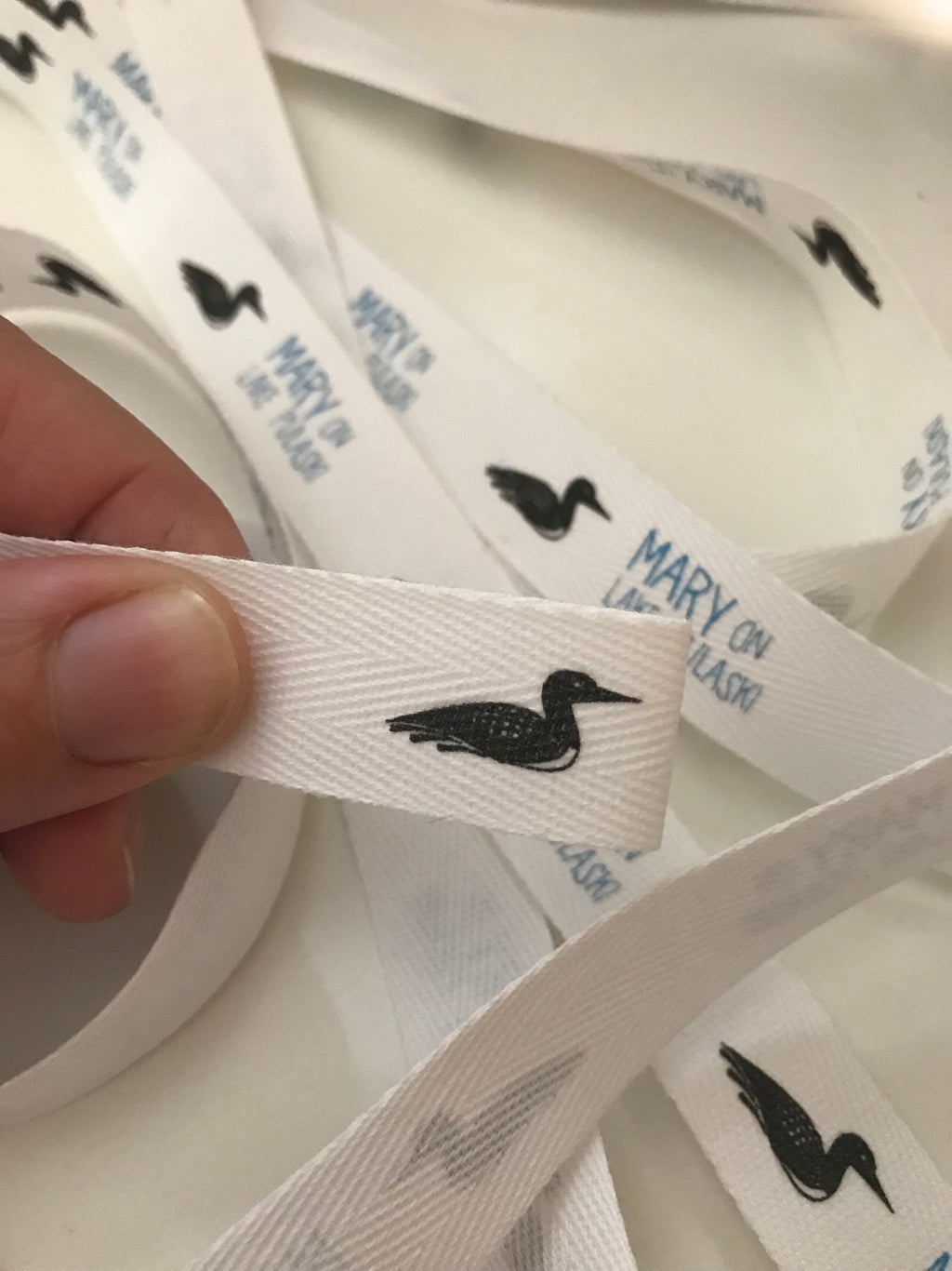 Custom (0.75 inch) SPOOL - Printed Cotton Twill Ribbon Labels: Flat or Folded, Sew-in - Natural/White