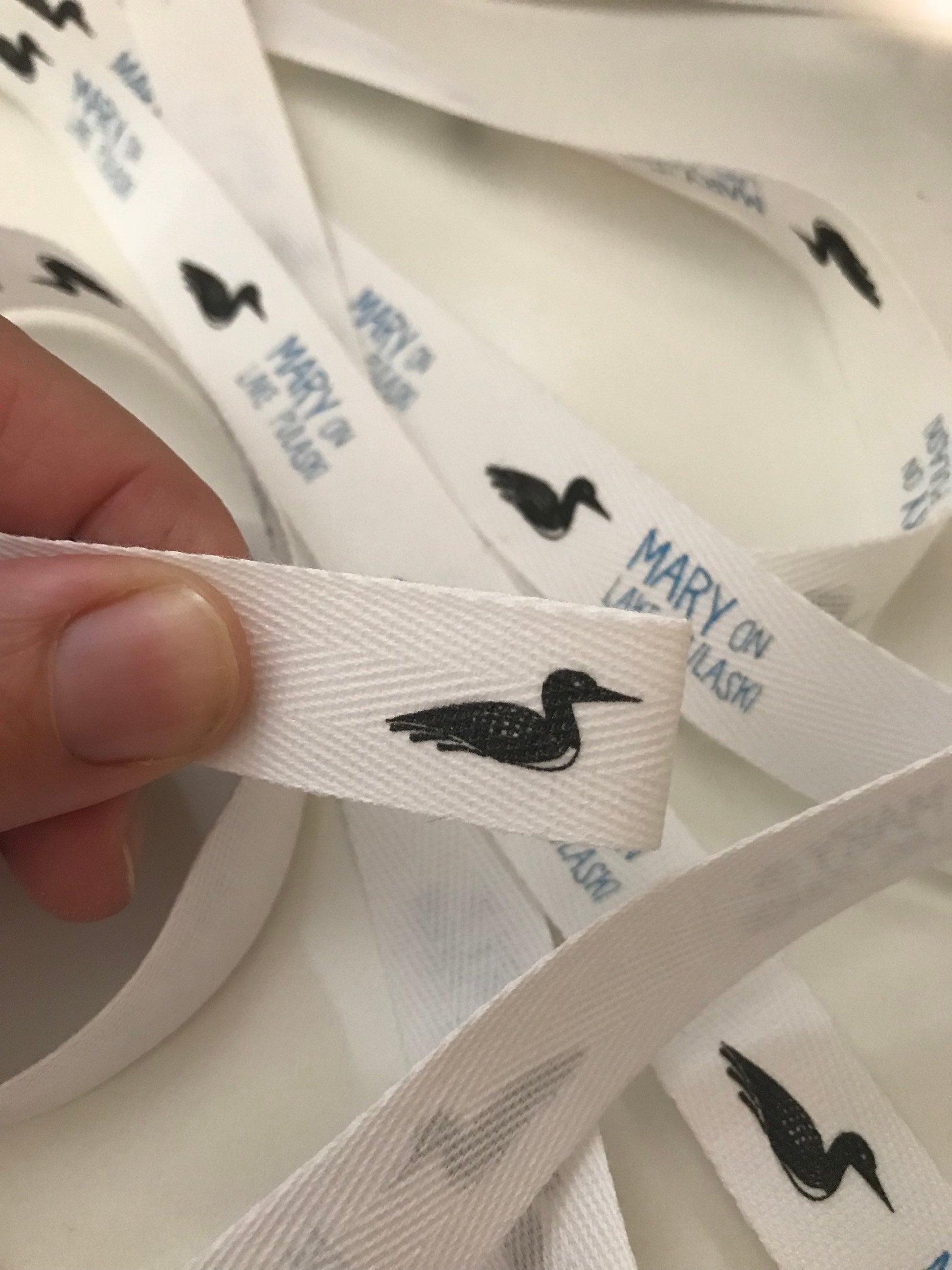 Custom (0.75 inch) SPOOL - Printed Cotton Twill Ribbon Labels: Flat or Folded, Sew-in - Natural/White