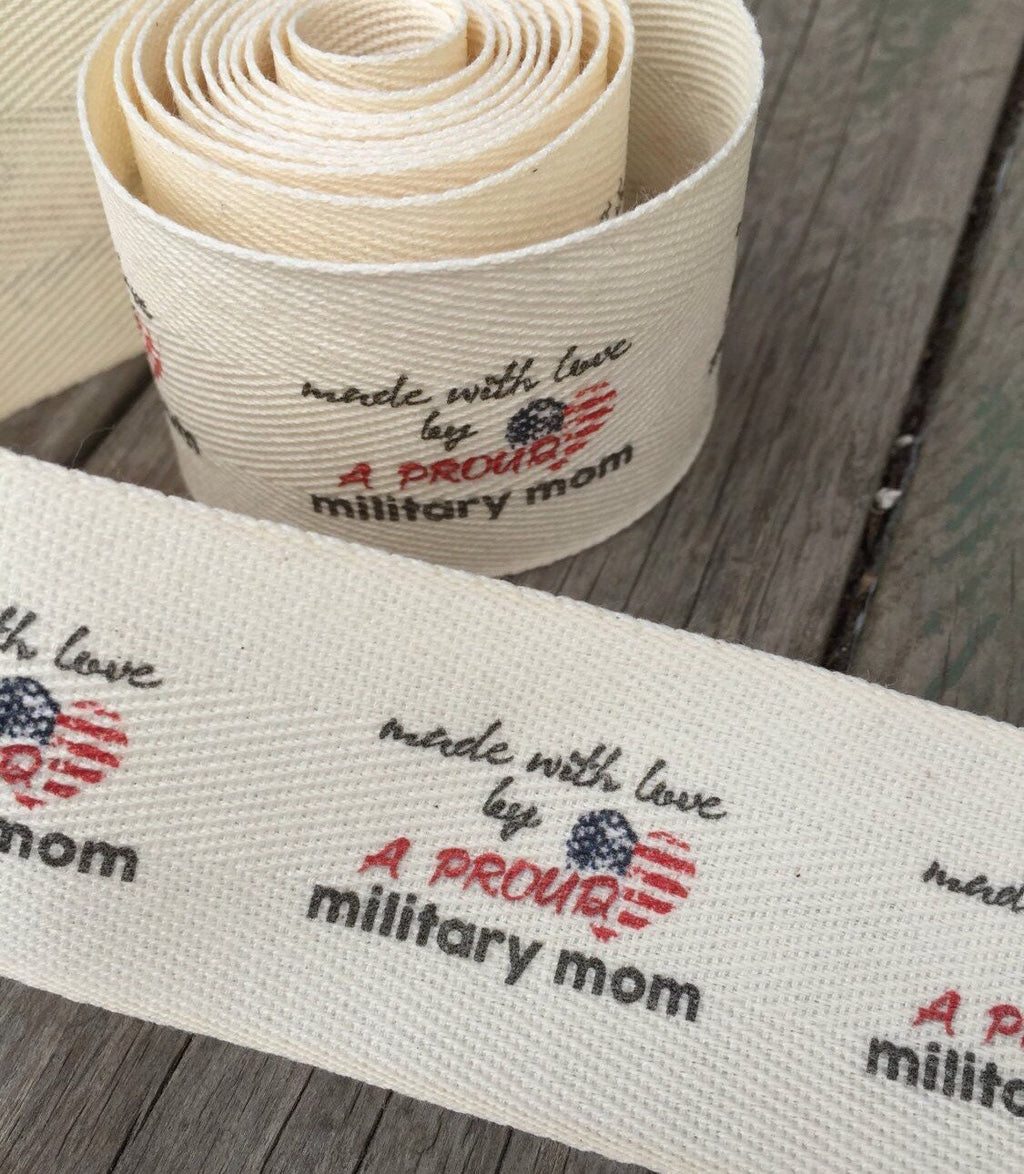 Custom (1.5 inch) SPOOL - Printed Cotton Twill Ribbon Labels: Flat or Folded, Sew-in - Natural/White