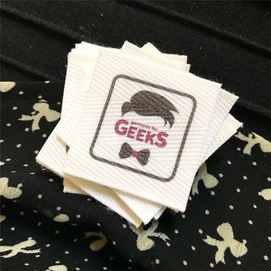 Custom (1.5 inch) Pre-CUT - Printed Cotton Twill Ribbon Labels: Flat or Folded, Sew-in - Natural/White