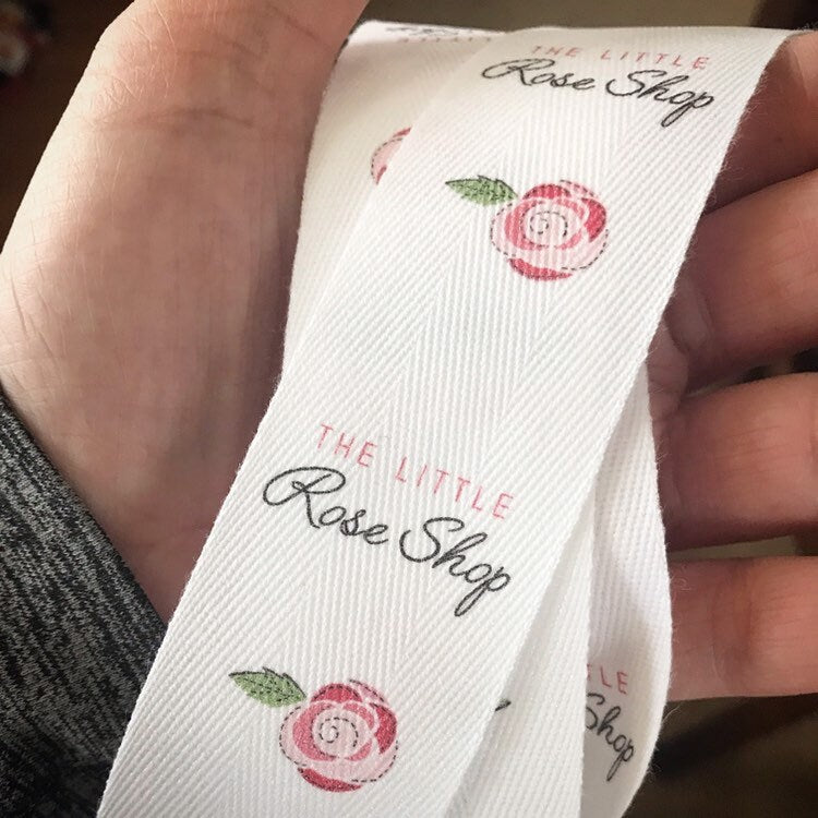 Custom (1.25 inch) SPOOL - Printed Cotton Twill Ribbon Labels: Flat or Folded, Sew-in - Natural/White