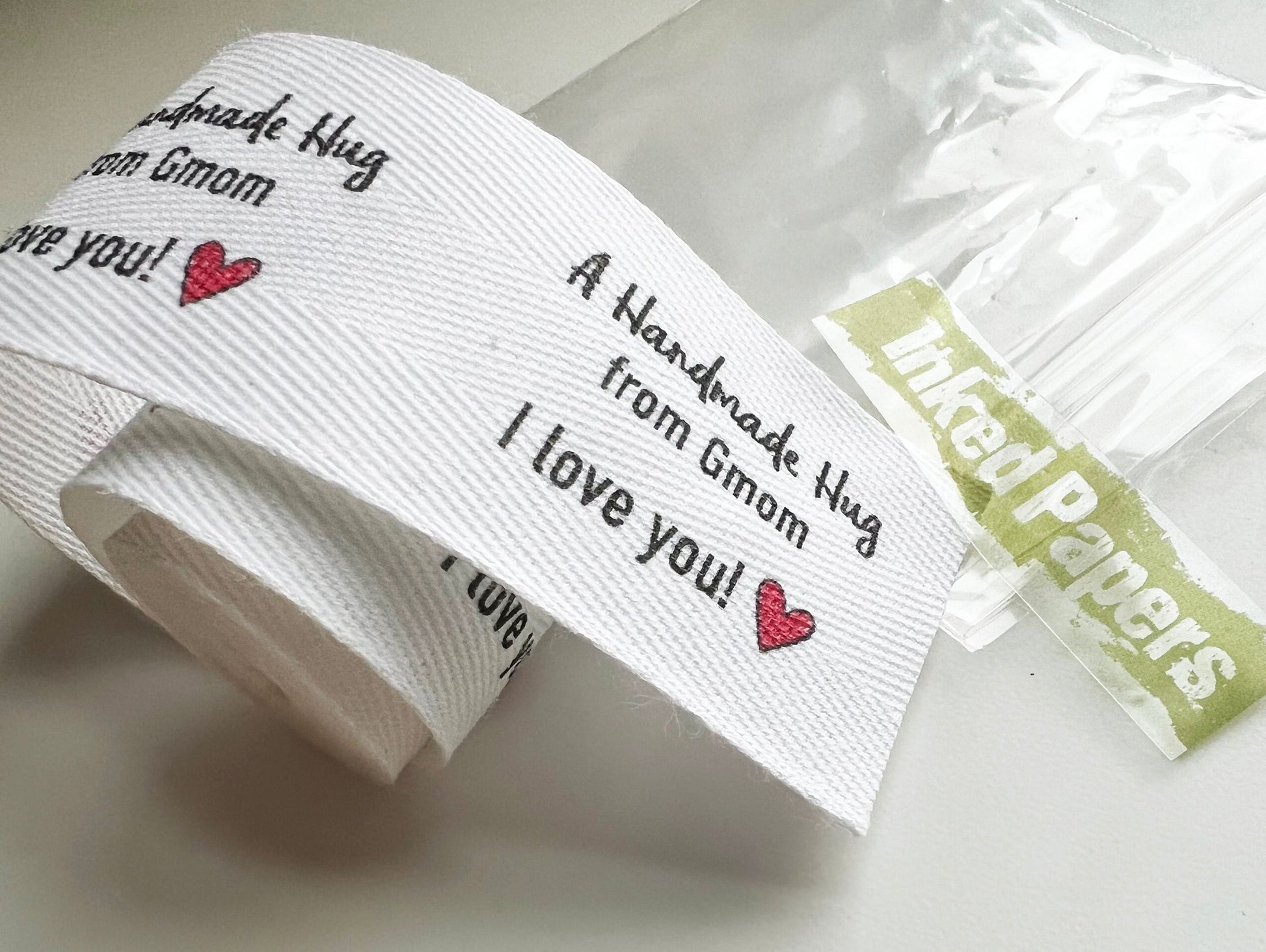 Custom (1.25 inch) SPOOL - Printed Cotton Twill Ribbon Labels: Flat or Folded, Sew-in - Natural/White