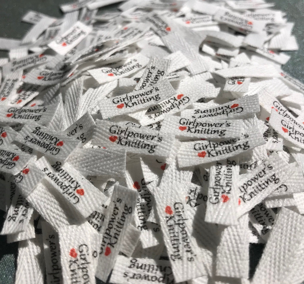 Custom (0.375 inch) pre-CUT - Printed Cotton Twill Ribbon Labels: Flat or Folded, Sew-in - Natural/White