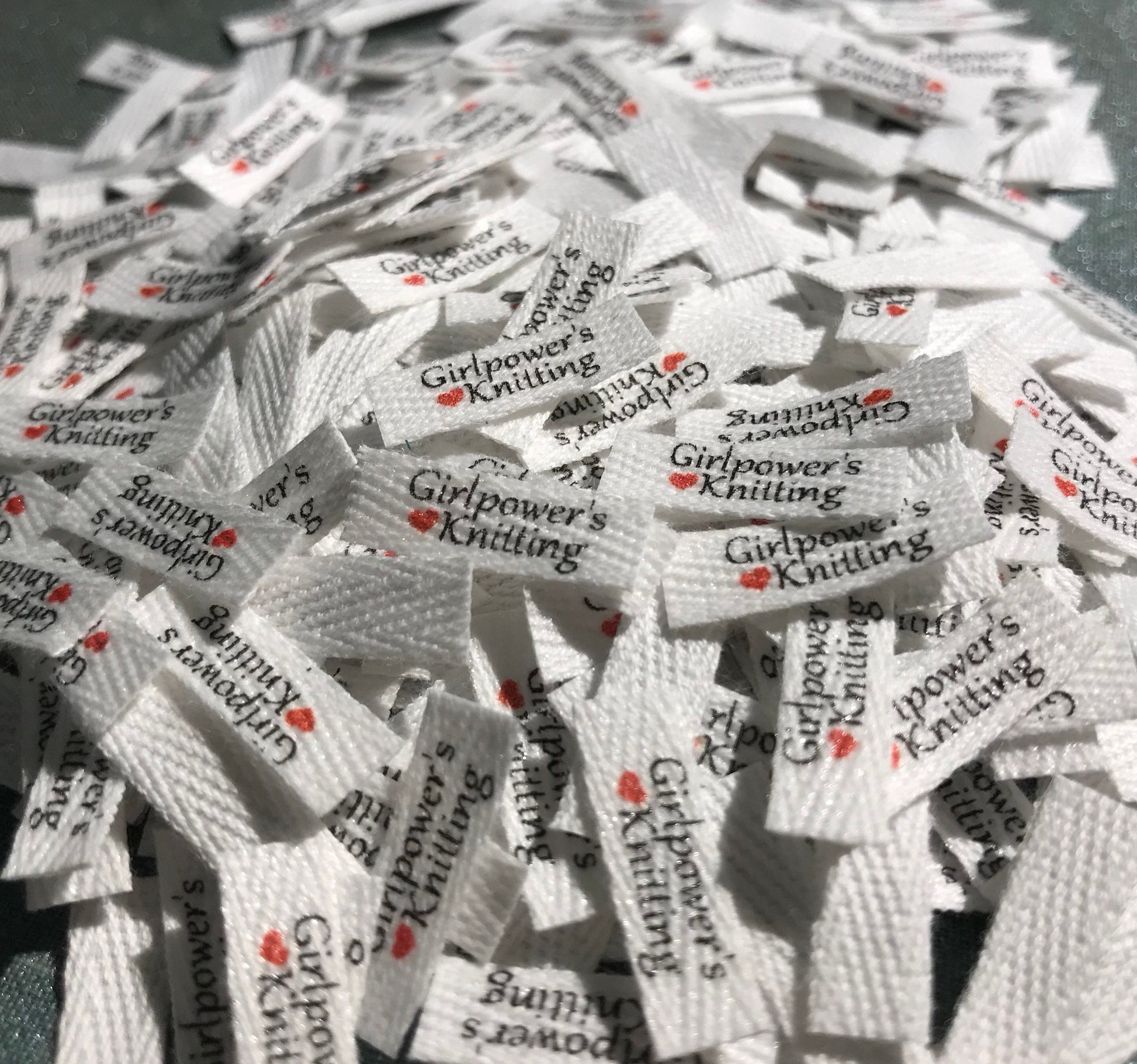 Custom (0.375 inch) pre-CUT - Printed Cotton Twill Ribbon Labels: Flat or Folded, Sew-in - Natural/White