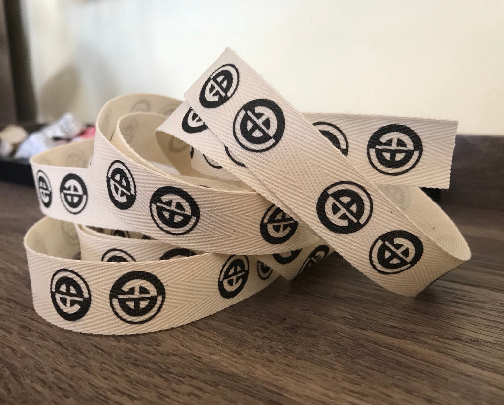 Custom (0.625 inch) SPOOL - Printed Cotton Twill Ribbon Labels: Flat or Folded, Sew-in - Natural/White