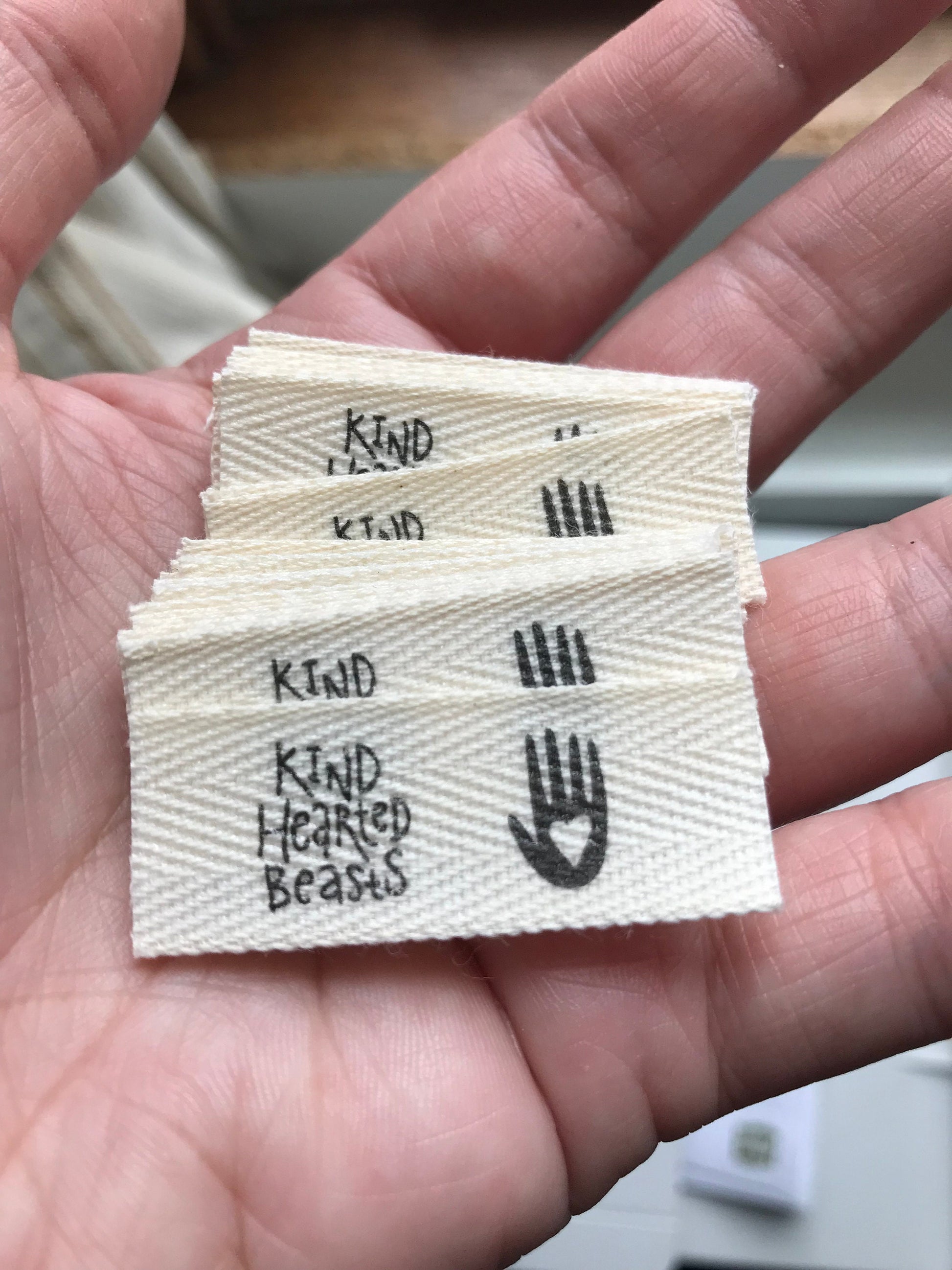 Custom (0.625 inch) Pre-CUT - Printed Cotton Twill Ribbon Labels: Flat or Folded, Sew-in - Natural/White