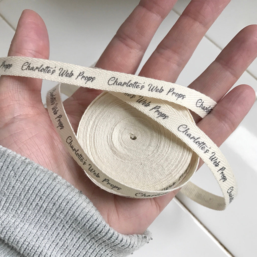 Custom (0.5 inch) SPOOL - Printed Cotton Twill Ribbon Labels: Flat or Folded, Sew-in - Natural/White