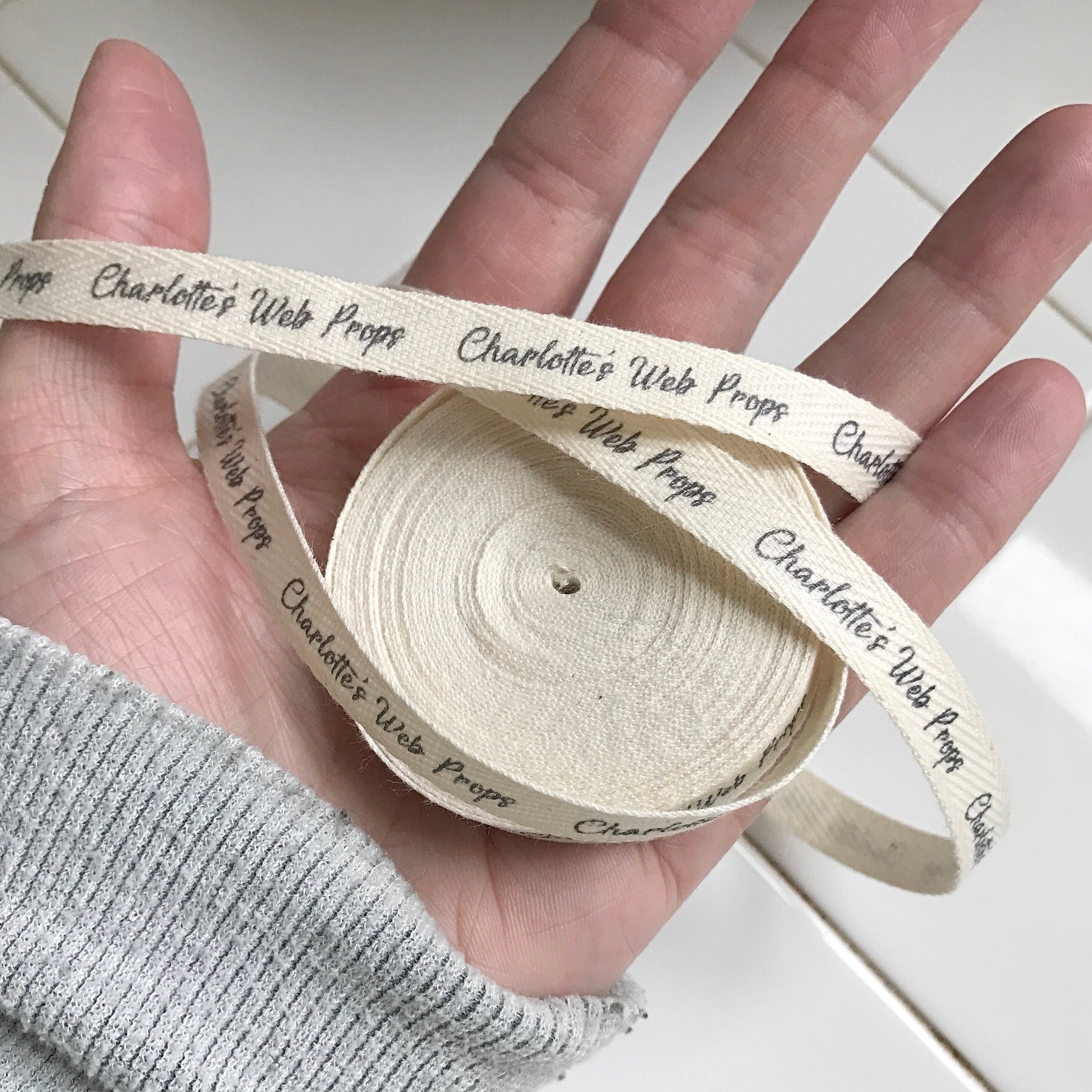 Custom (0.5 inch) SPOOL - Printed Cotton Twill Ribbon Labels: Flat or Folded, Sew-in - Natural/White