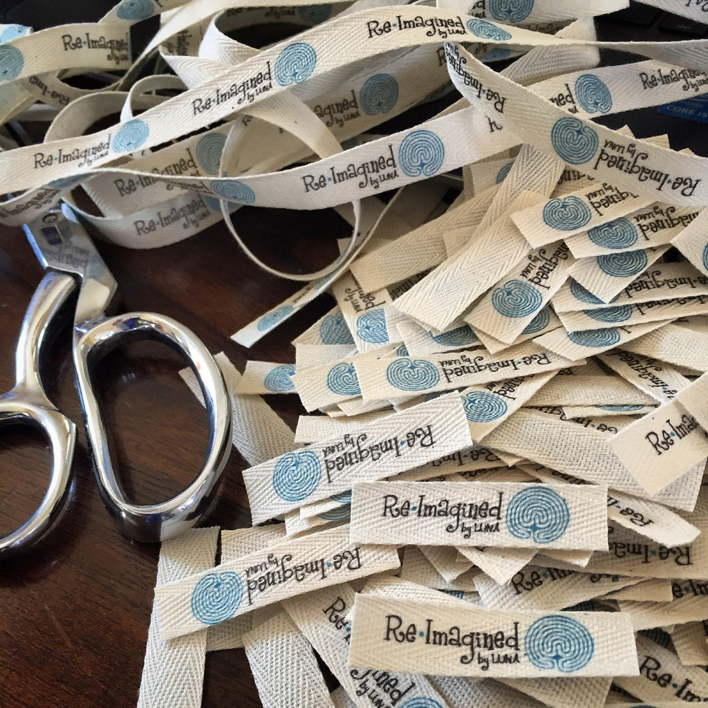 Custom (0.5 inch) pre-CUT - Printed Cotton Twill Ribbon Labels: Flat or Folded, Sew-in - Natural/White