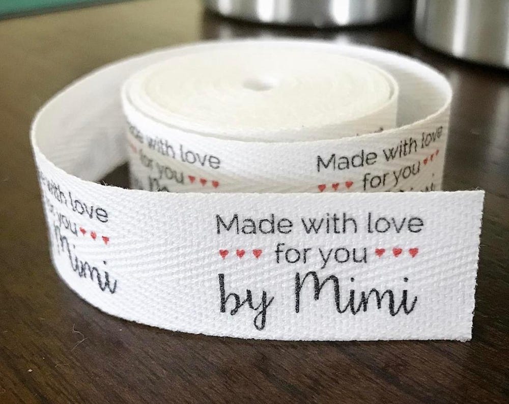 Custom (1 inch) SPOOL - Printed Cotton Twill Ribbon Labels: Flat or Folded, Sew-in - Natural/White