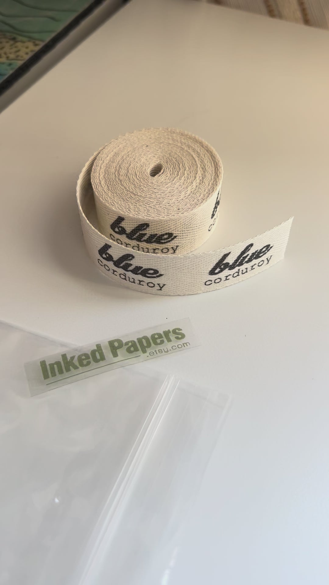 Custom (0.75 inch) SPOOL - Printed Cotton Twill Ribbon Labels: Flat or Folded, Sew-in - Natural/White