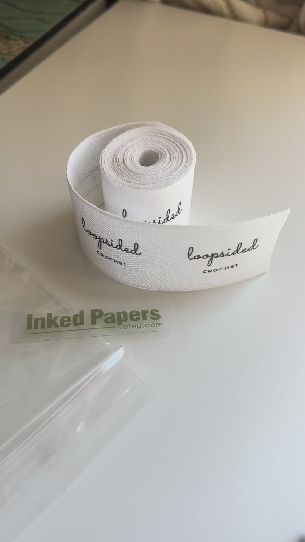Custom (1 inch) SPOOL - Printed Cotton Twill Ribbon Labels: Flat or Folded, Sew-in - Natural/White